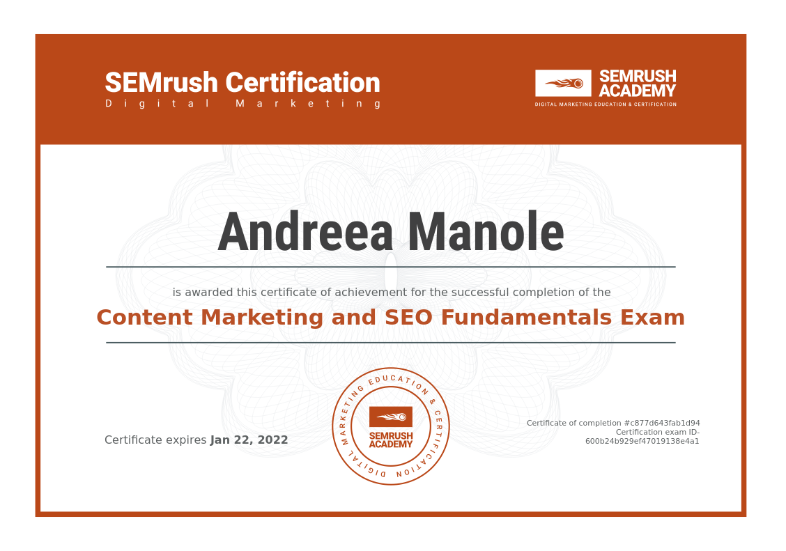 content marketing and seo fundamentals certificate